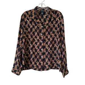 CITY SILK Women's Long Sleeve 100% Silk Button Up Top Size Medium‎  Preppy